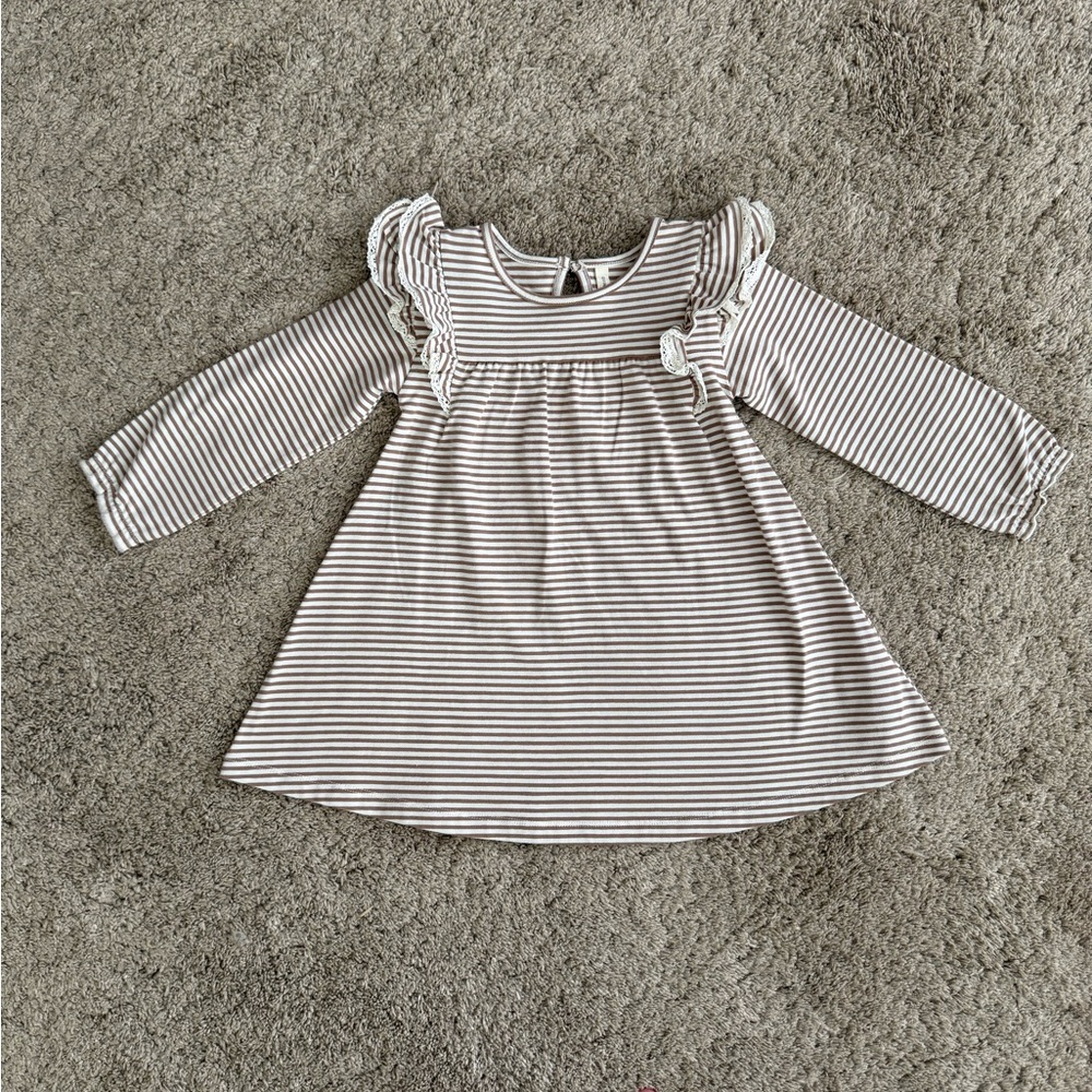Quincy Mae Tan and White Striped Baby Dress